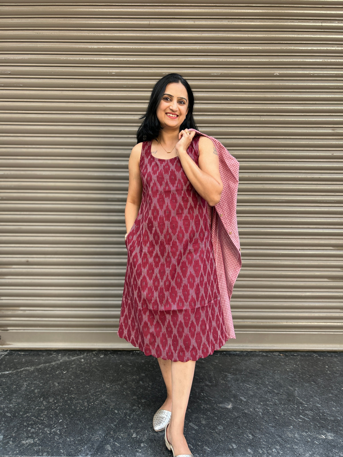 3-in-1 Cotton Dress Set - Maroon + Light Pink