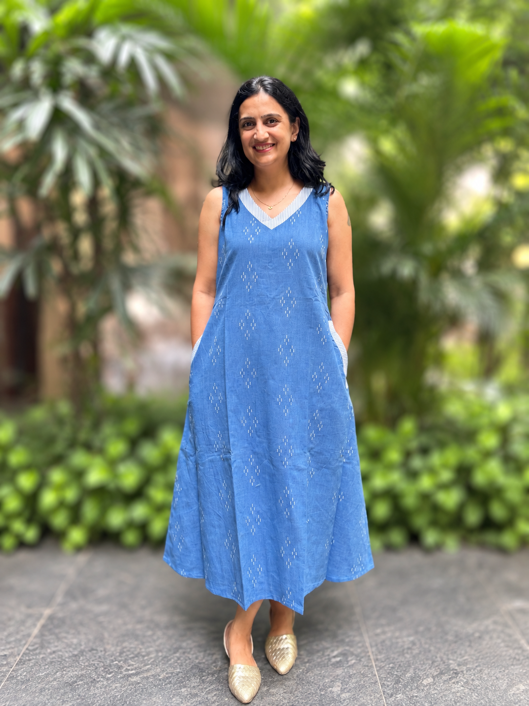 Statement Cotton A-Line Dress - Sky Blue