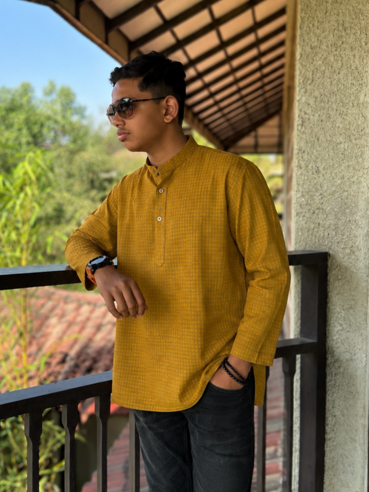 Men's Short Kurta - Mustard yellow