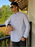 Men's Short Kurta - Sky Blue & White