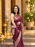 Big Border Soft Silk Saree - Wine