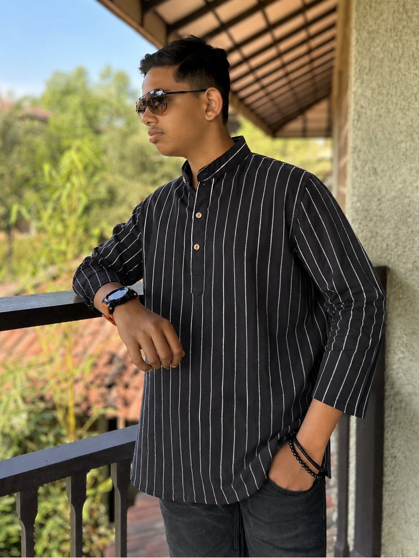 Men's Short Kurta - Charcoal Black