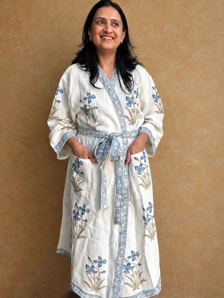 Waffle Bathrobe - Blue