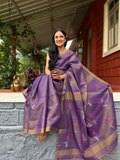 Handwoven Saree with Floral Motifs - Purple
