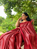 Handwoven Saree with Geometric Motifs - Red