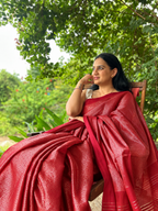 Handwoven Saree with Geometric Motifs - Red