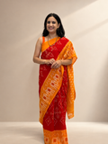 Ikat Saree - Red with Orange Border
