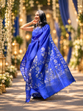Rose Border Soft Silk Saree - Royal Blue