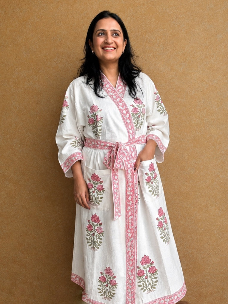 Waffle Bathrobe - Pink Flower