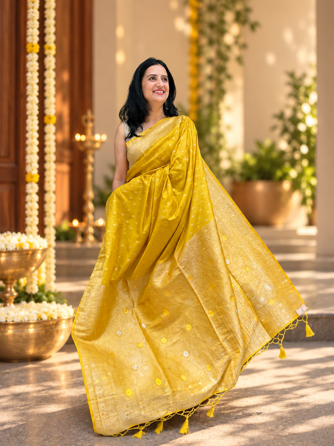 Malai Silk Saree - Yellow