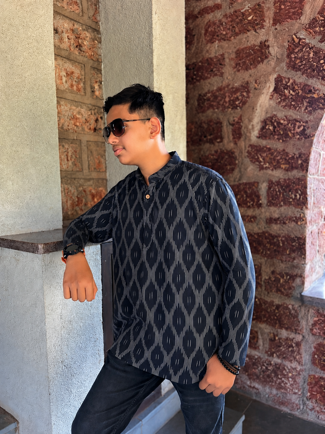 Men's Short Kurta - Navy Blue