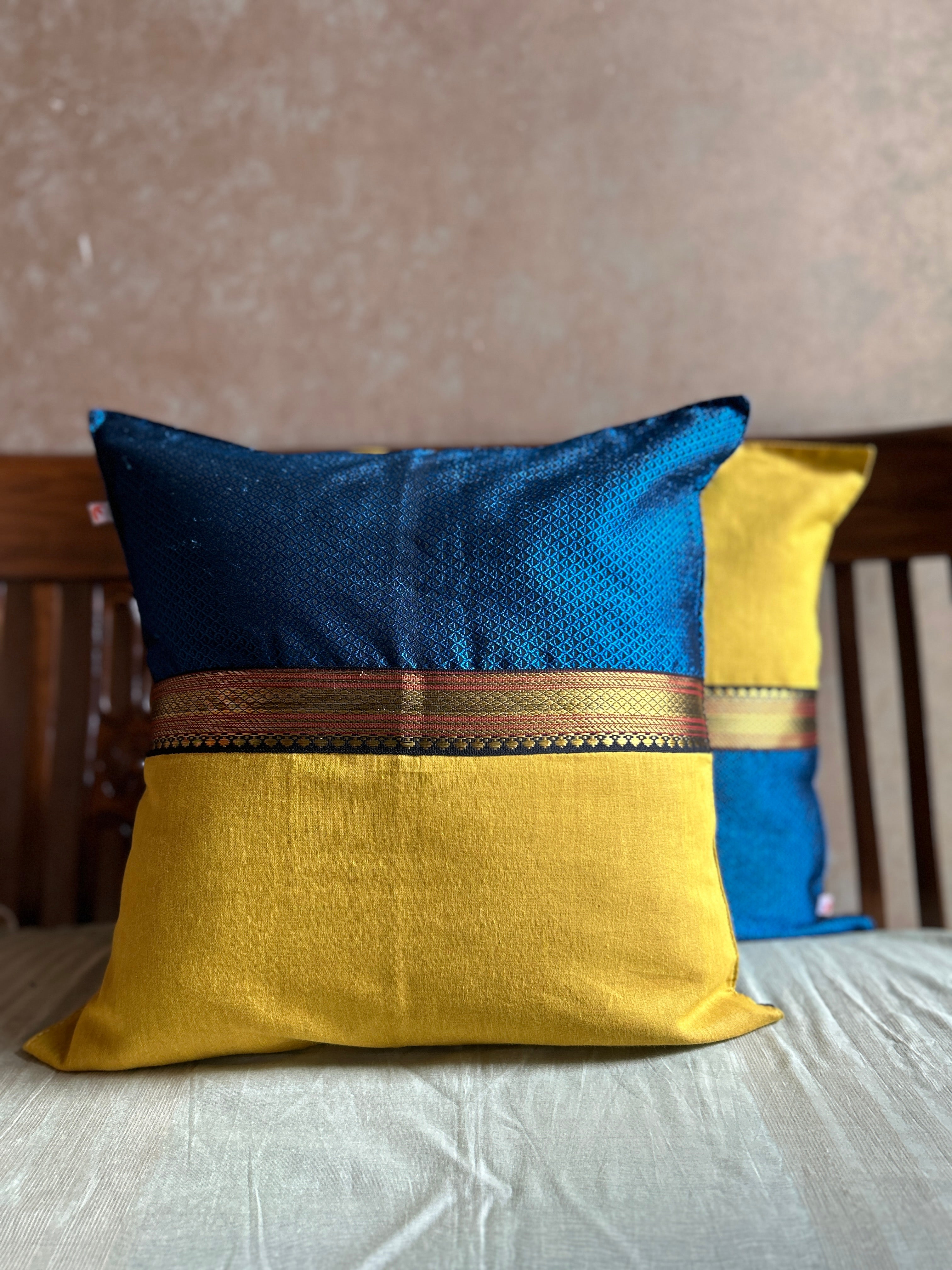 Khun Cushion Cover - Blue + Yellow