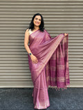 Cotton Silk Saree with Zari Checks - Purple