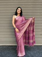 Cotton Silk Saree with Zari Checks - Purple