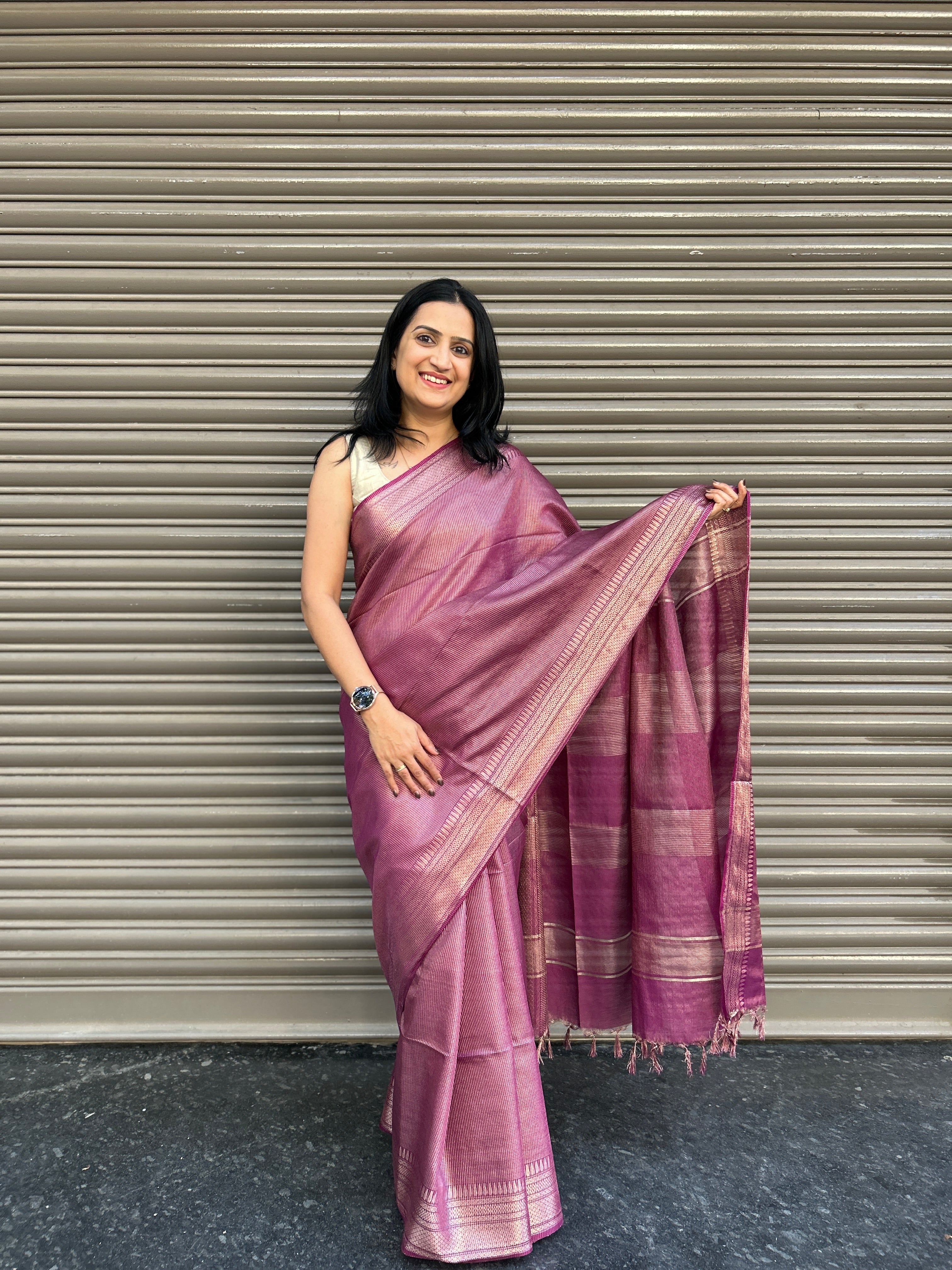 Cotton Silk Saree with Zari Checks - Purple