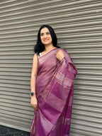 Cotton Silk Saree with Zari Checks - Purple