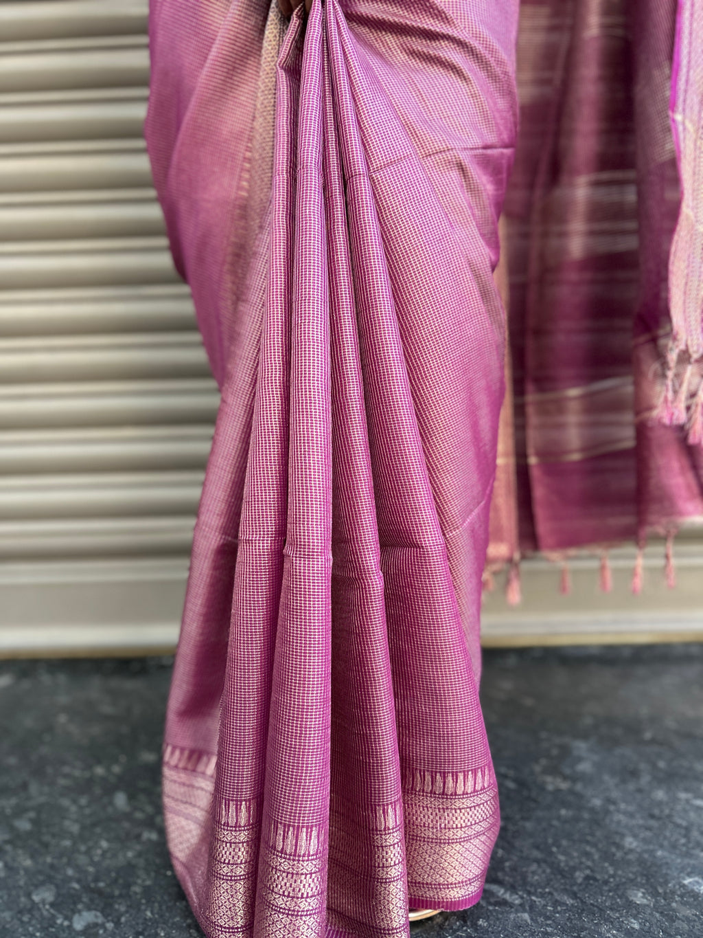 Cotton Silk Saree with Zari Checks - Purple