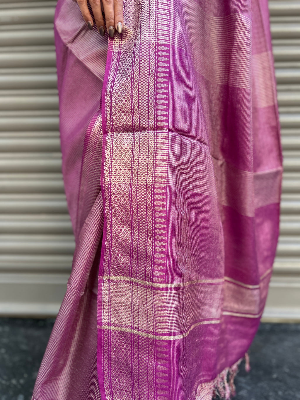 Cotton Silk Saree with Zari Checks - Purple