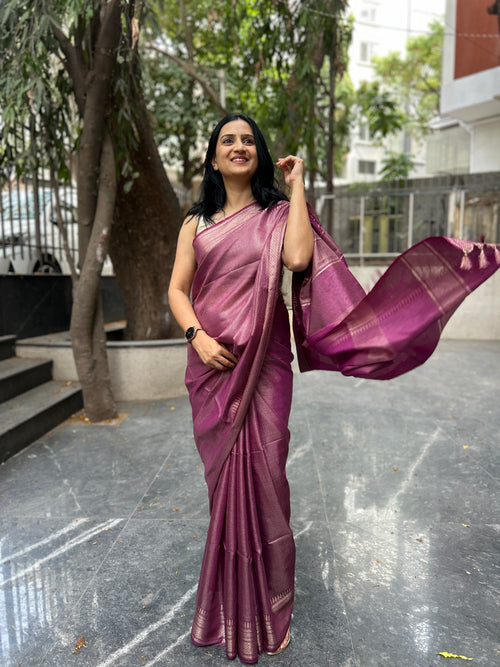 Cotton Silk Saree with Zari Checks - Purple
