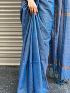 Cotton Saree with Golden Zari Lines - Blue
