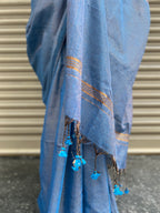 Cotton Saree with Golden Zari Lines - Blue