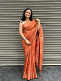 Cotton Silk Saree Zari Checks - Brick Yellow