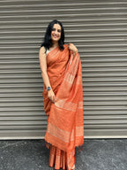 Cotton Silk Saree Zari Checks - Brick Yellow