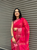 Cotton Silk Saree with Gold Jari Border - Fuchsia Pink