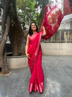 Cotton Silk Saree with Gold Jari Border - Fuchsia Pink