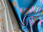Cotton Silk Saree - Grey & Blue