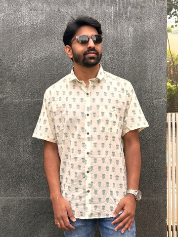 Men's Casual Shirt - White Lotus Butti