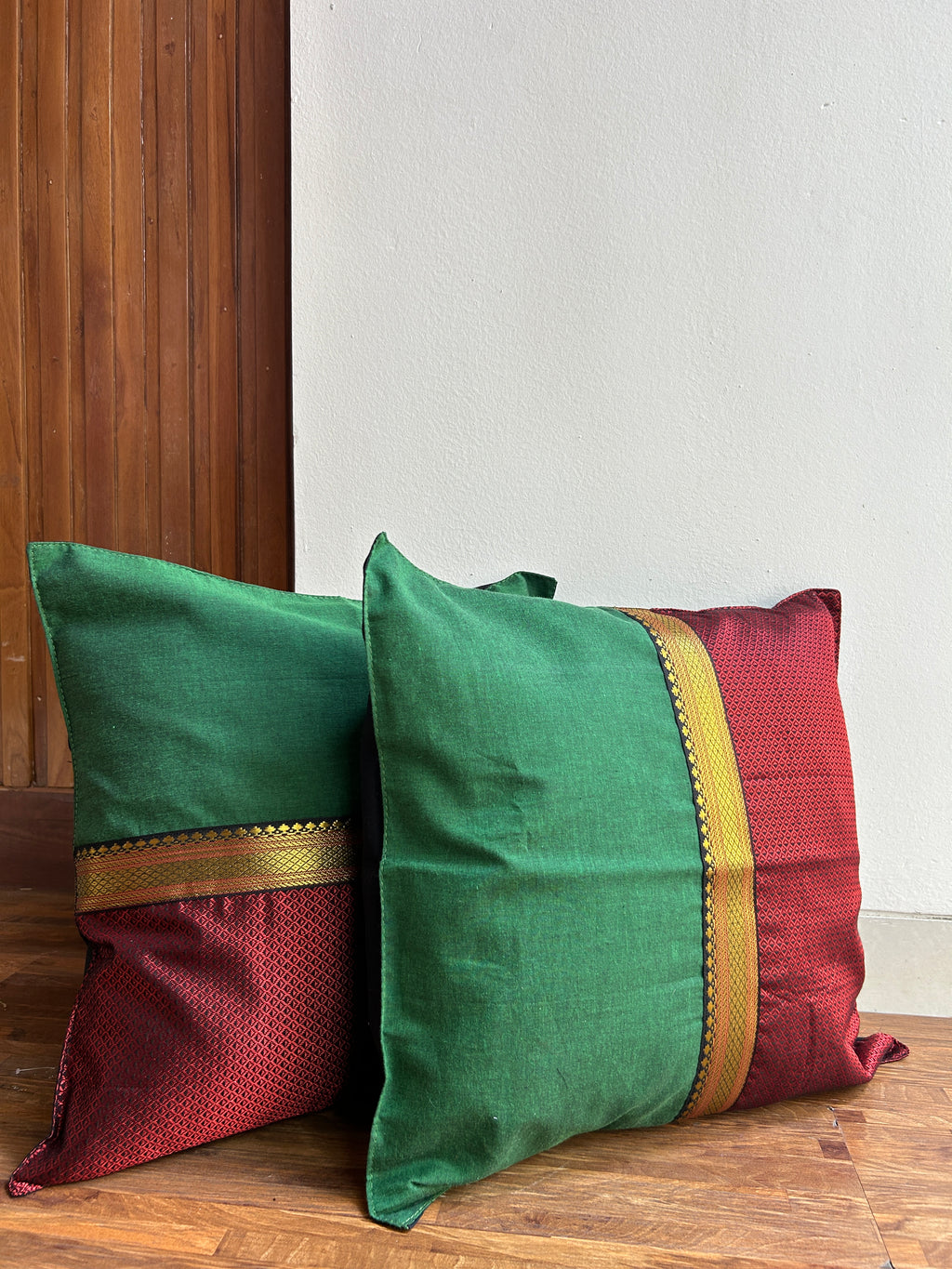 Festive Cushion Cover - Maroon Khun + Green