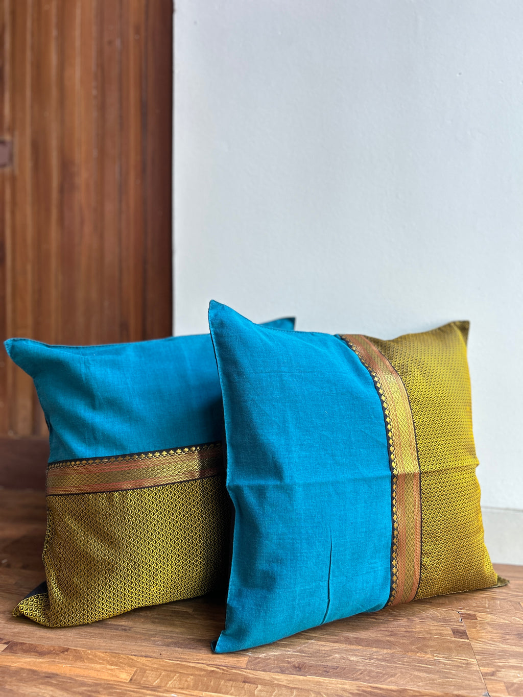 Festive Cushion Cover - Yellow Khun + Blue