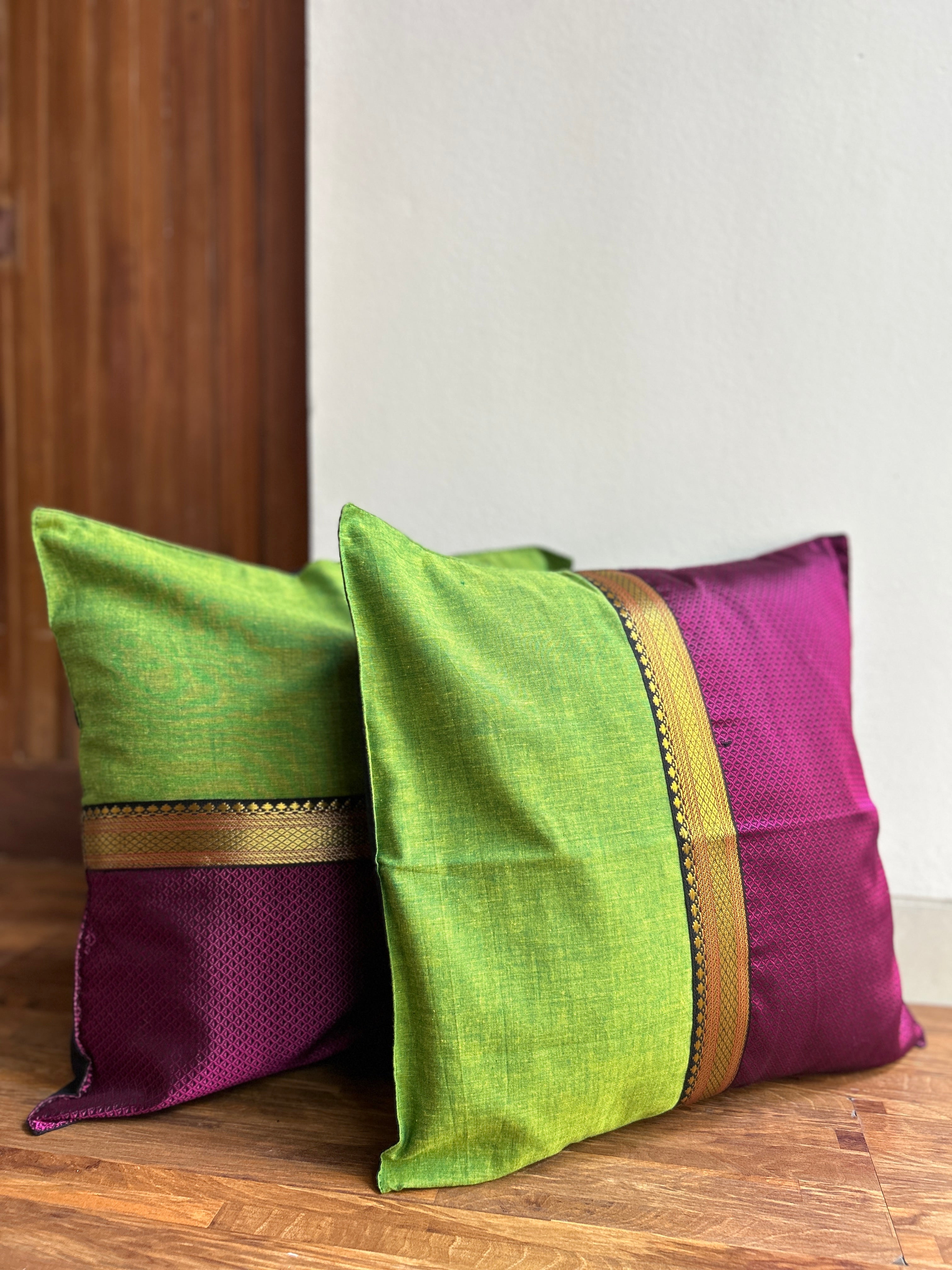 Festive Cushion Cover  - Pink khun + Green