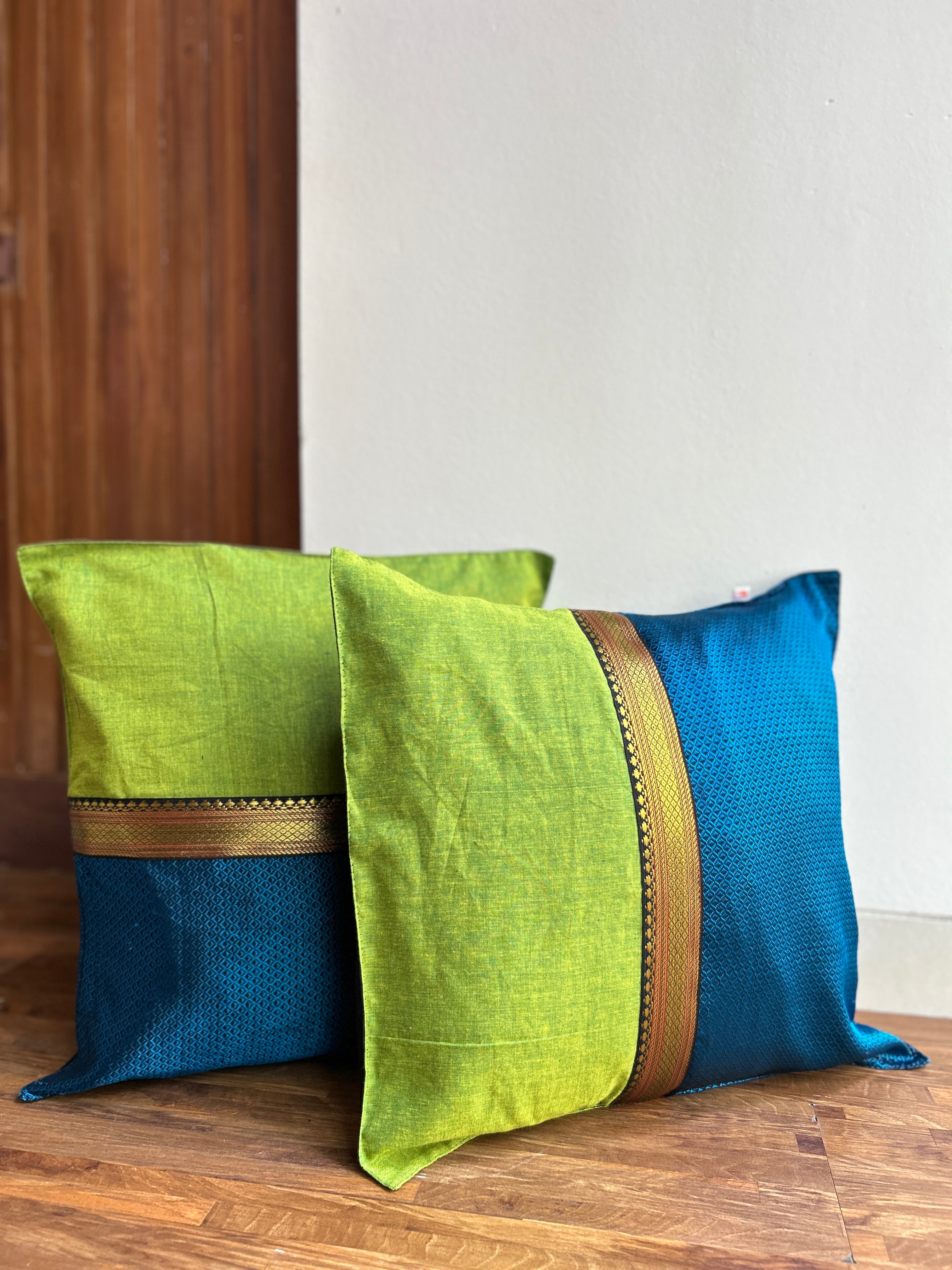 Festive Cushion Cover -  Blue Khun + Green