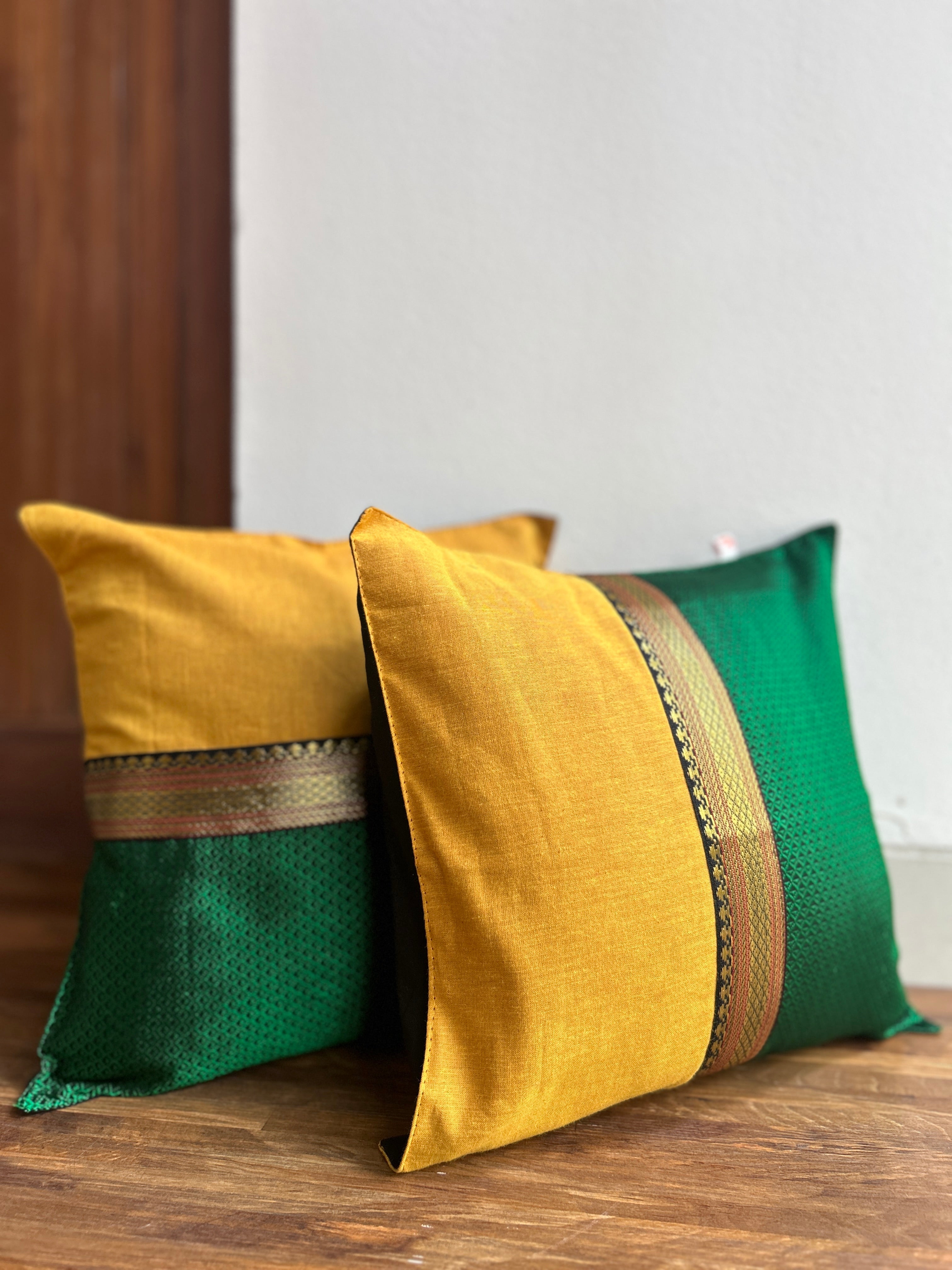 Festive Cushion Cover - Green Khun + Yellow
