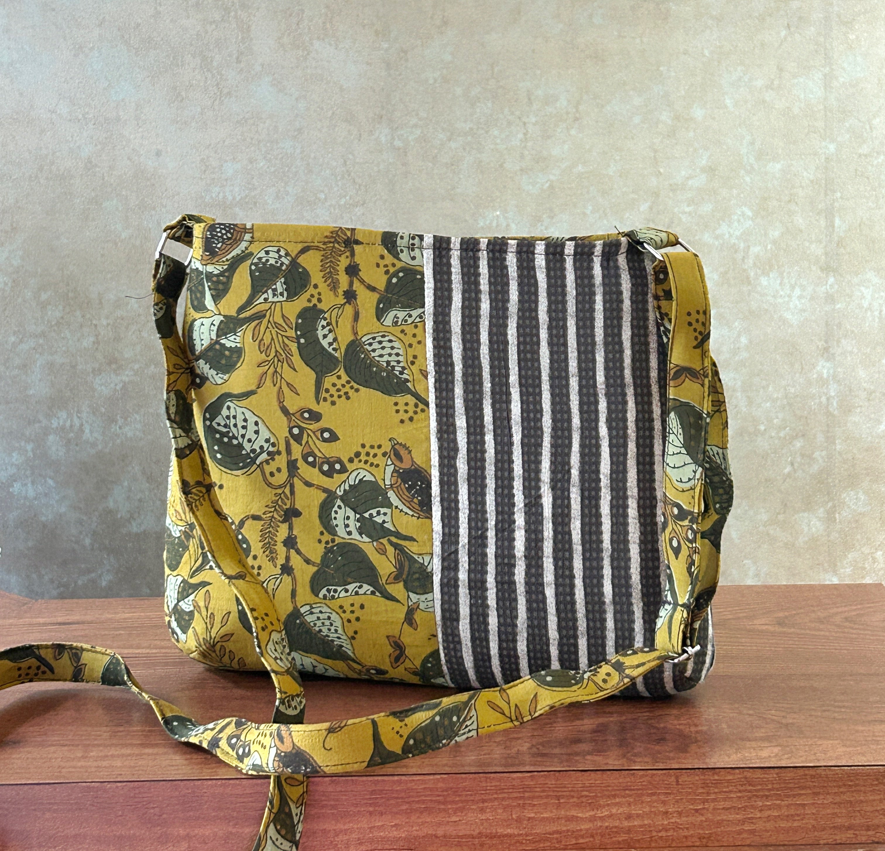 Cotton Rectangle Bag - Yellow and Grey