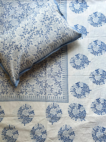 Sanganeri Double Bedsheet - Blue Floral