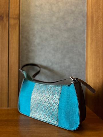 Brocade Baguette Bag - Blue