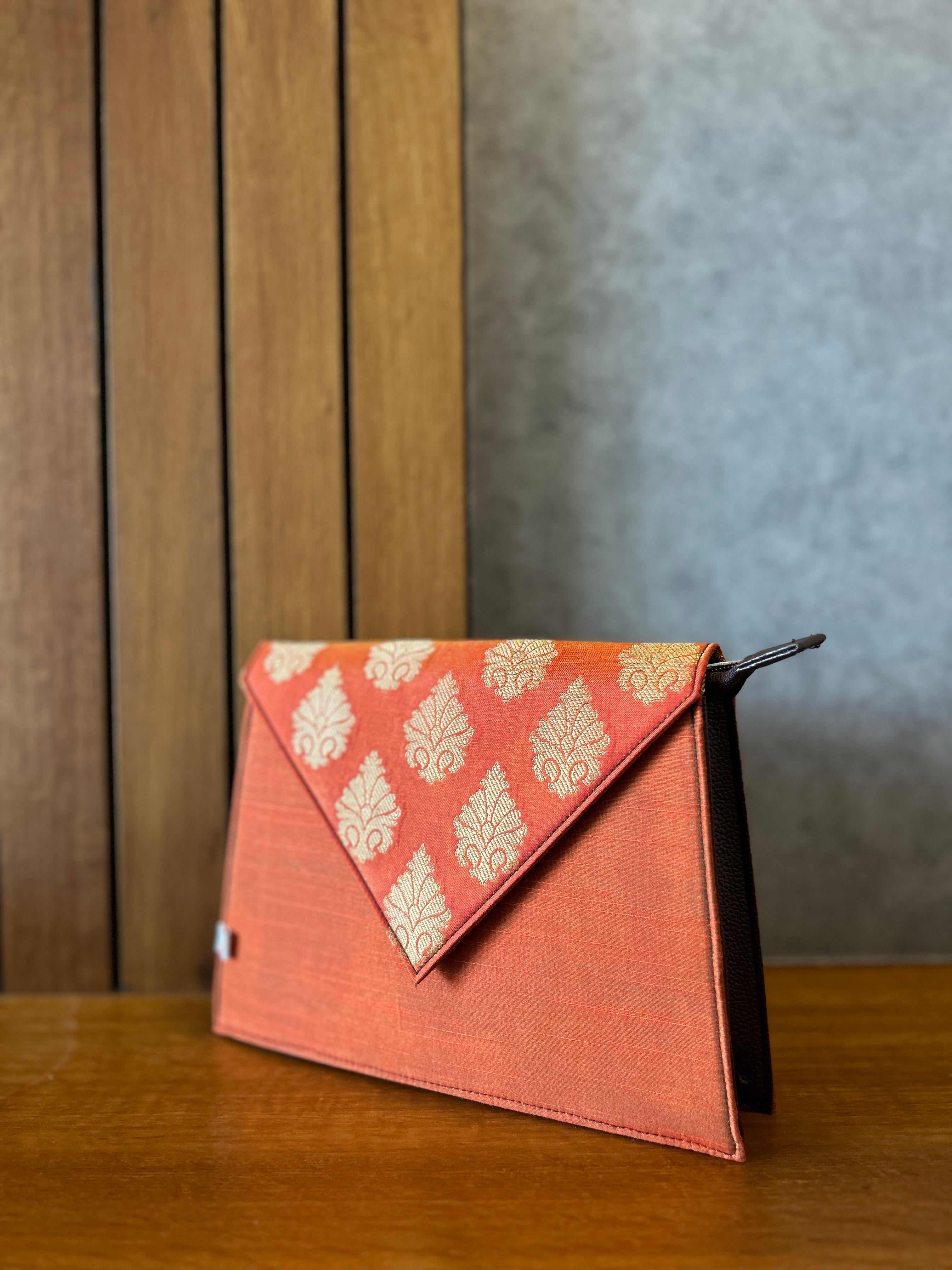 Brocade Hand Clutch - Orange
