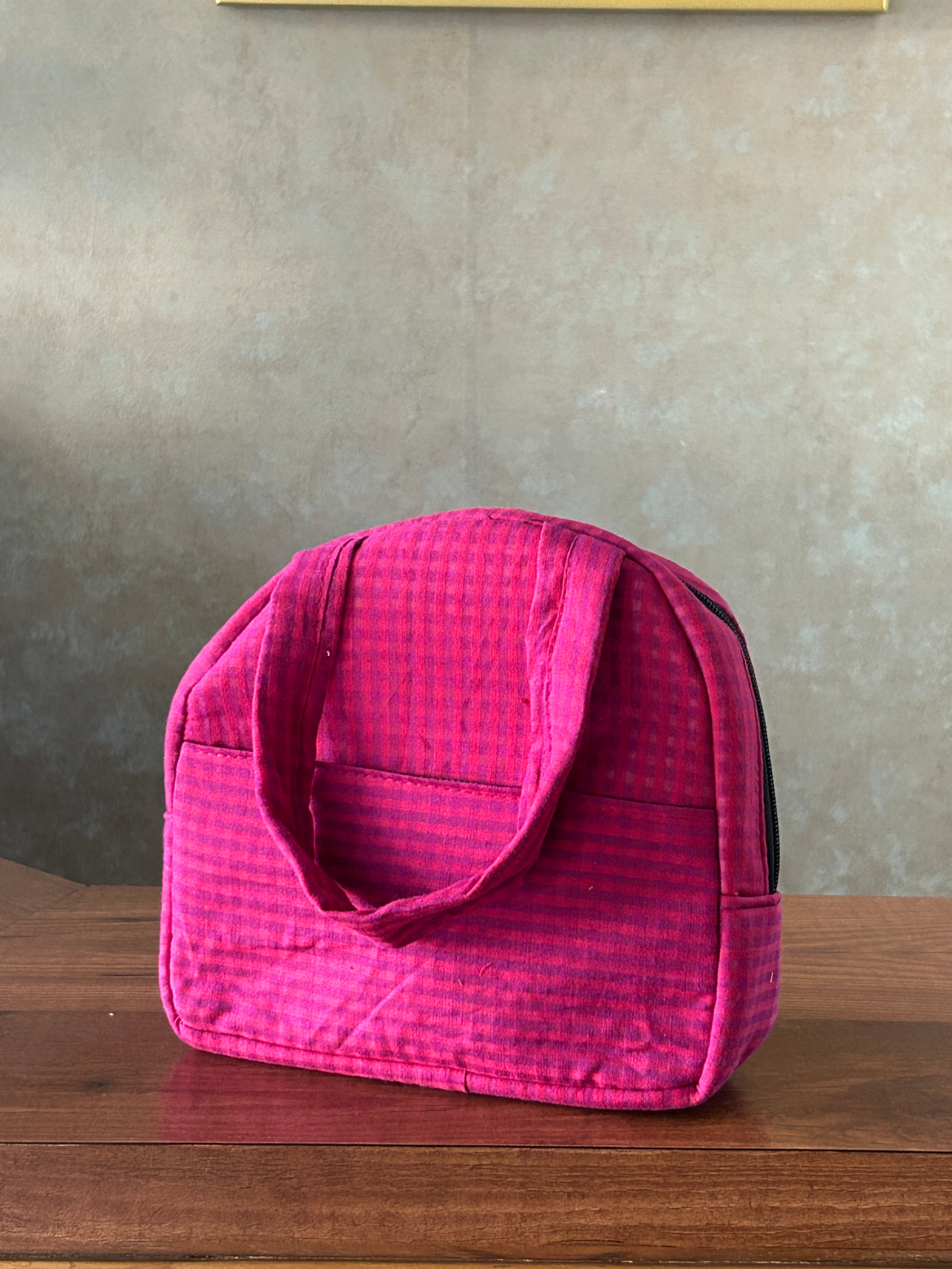 Cotton Tiffin Bag- Dark Pink with Checks