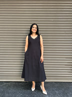 Statement Cotton A-Line Dress - Black
