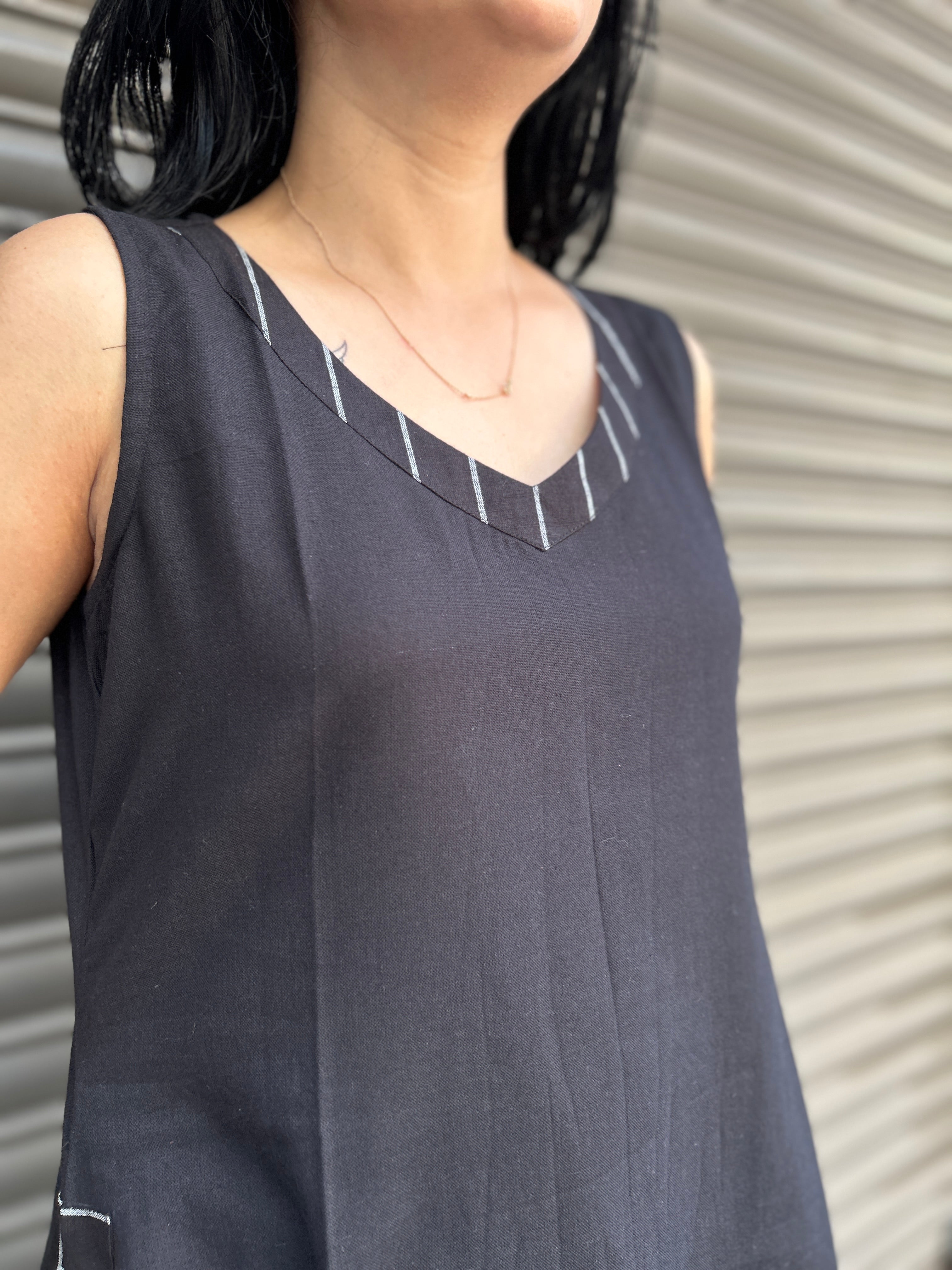Statement Cotton A-Line Dress - Black