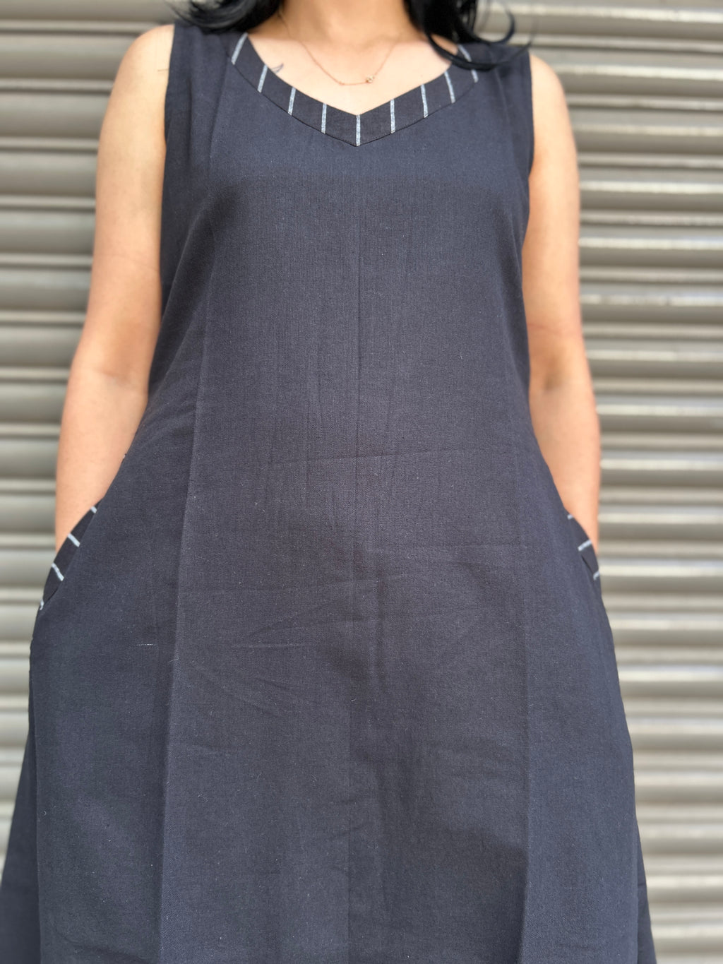 Statement Cotton A-Line Dress - Black