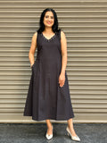 Statement Cotton A-Line Dress - Black