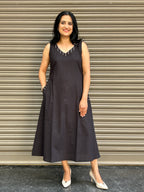 Statement Cotton A-Line Dress - Black
