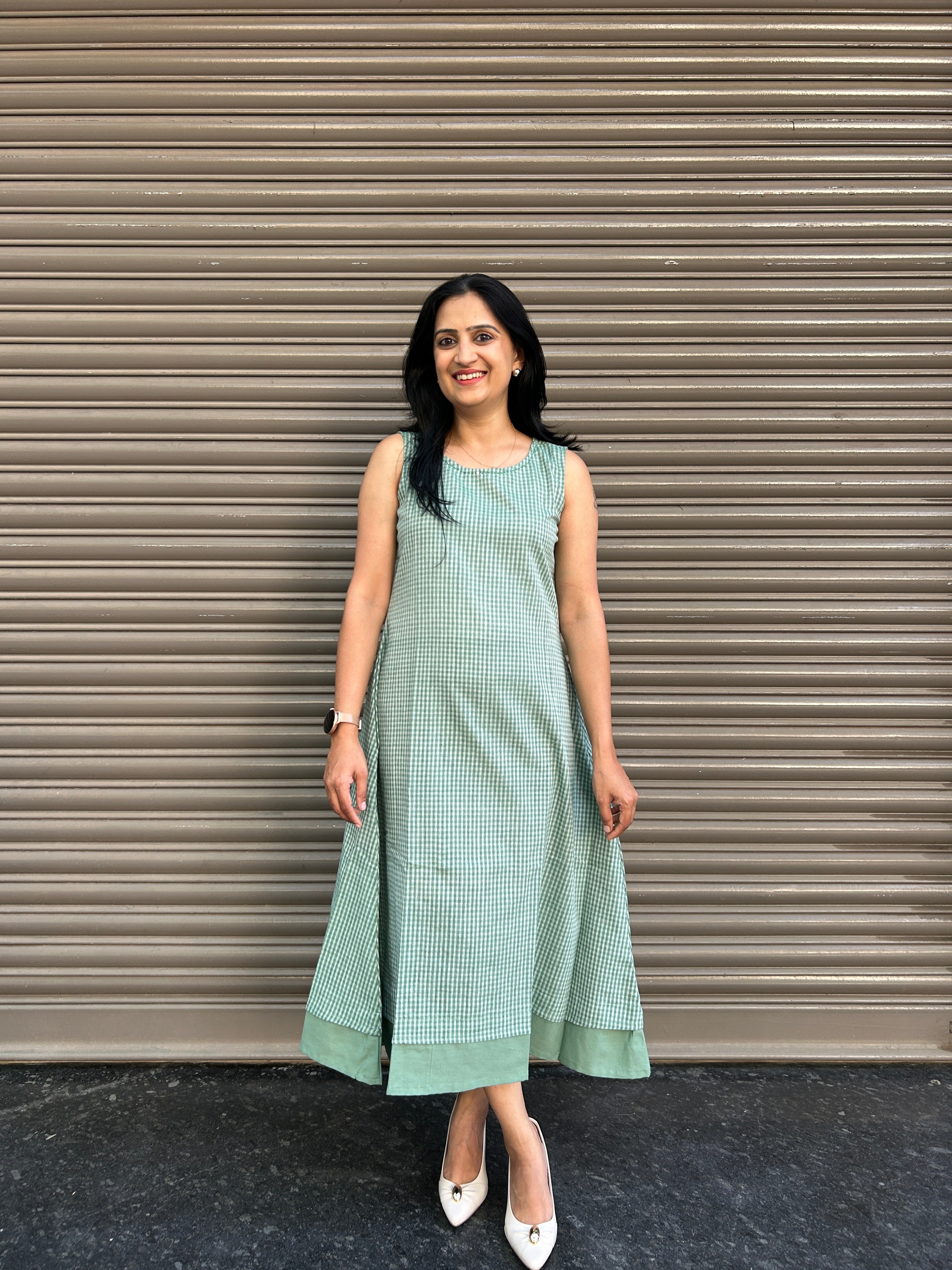 Cotton Check Dress - Mint Green