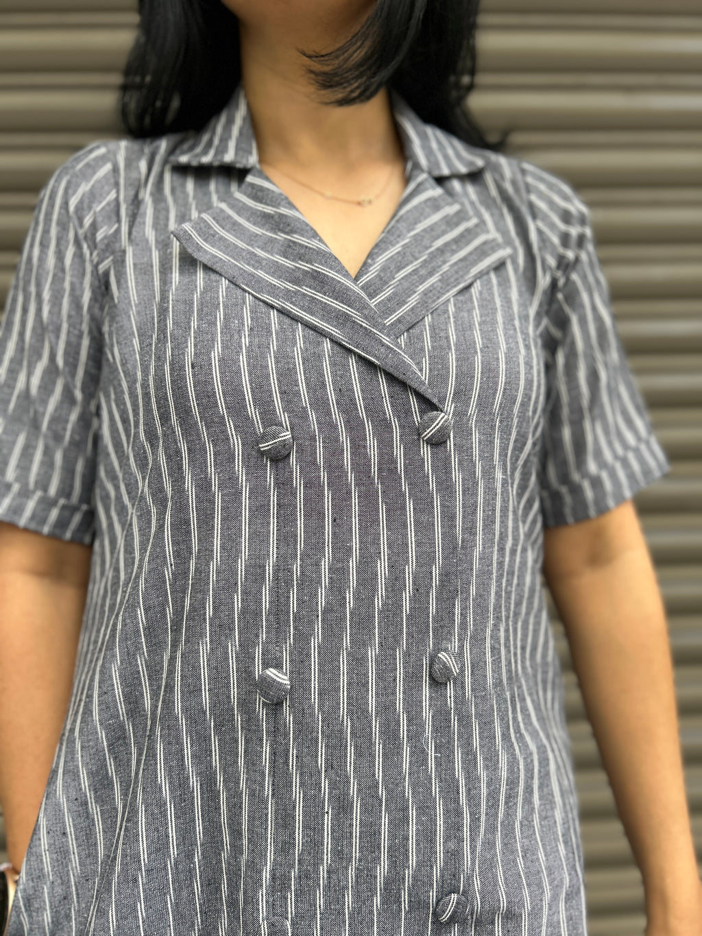 Ikkat Blazer Dress - Grey