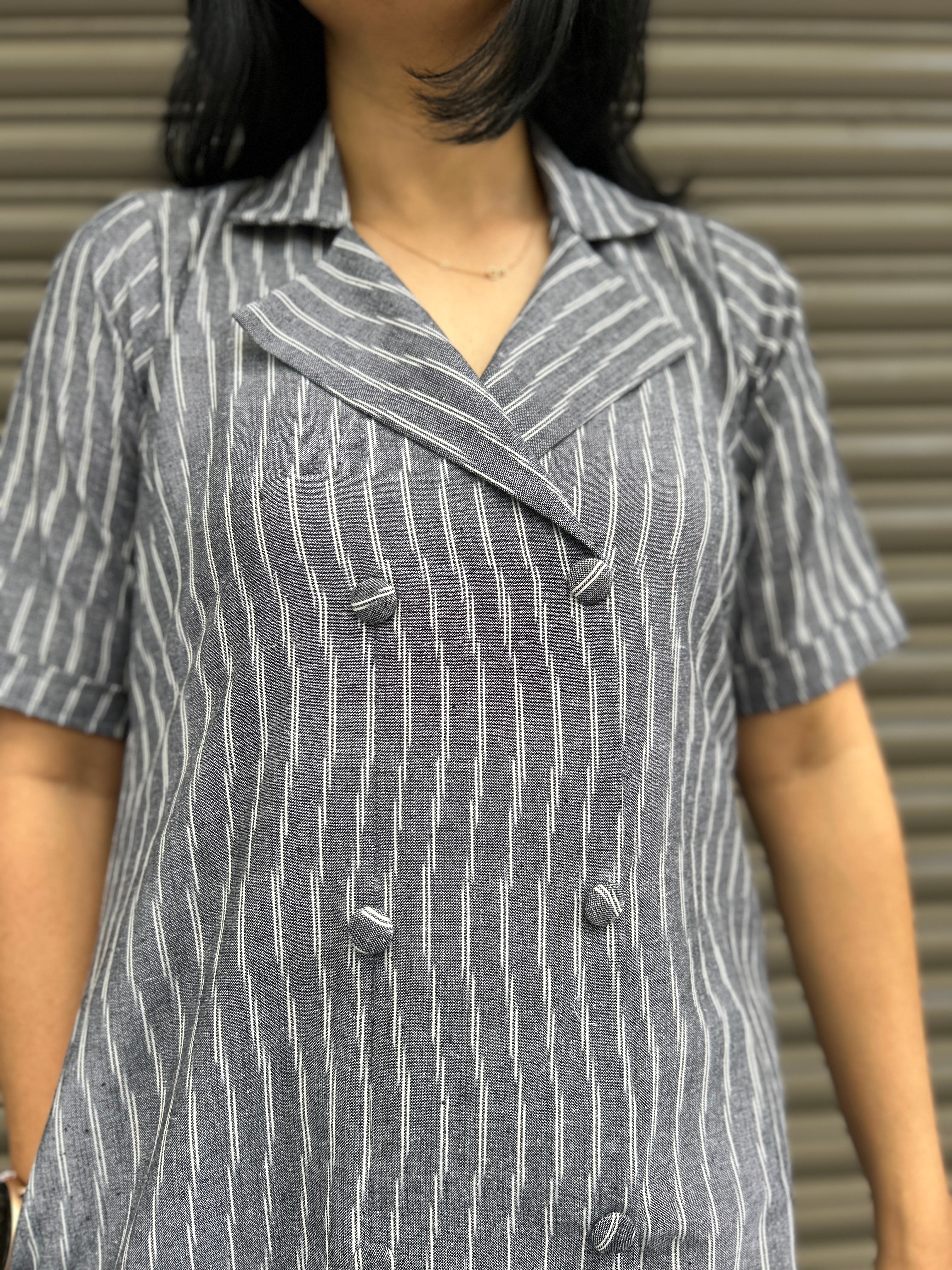 Ikkat Blazer Dress - Grey