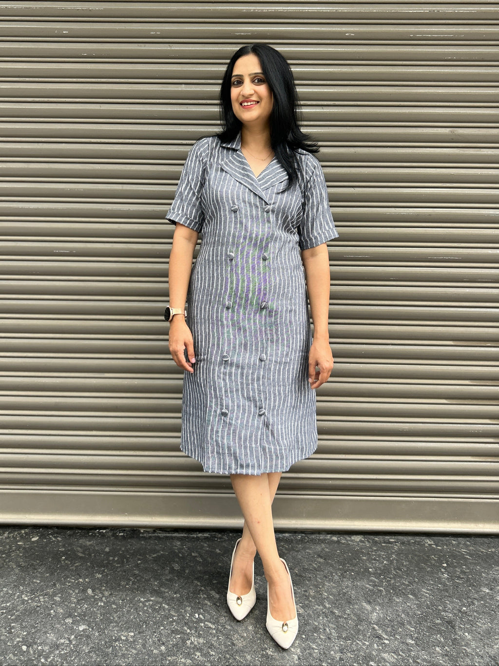 Ikkat Blazer Dress - Grey
